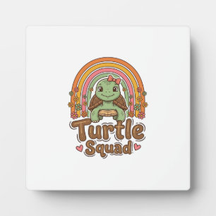 Cute Turtle Squad Rainbow Floral Vector Design_1 Plaque