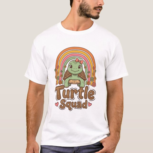 Cute Turtle Squad Rainbow Floral Vector Design_1 T-Shirt (Front)
