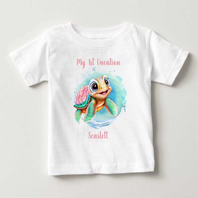 Cute Turtle Summer Vacation Name Girl  Baby T-Shirt (Front)