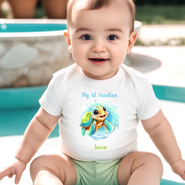 Cute Turtle Summer Vacation Personalised Boy  Baby Bodysuit (Cute Turtle Summer Vacation Personalized Boy Baby Bodysuit)