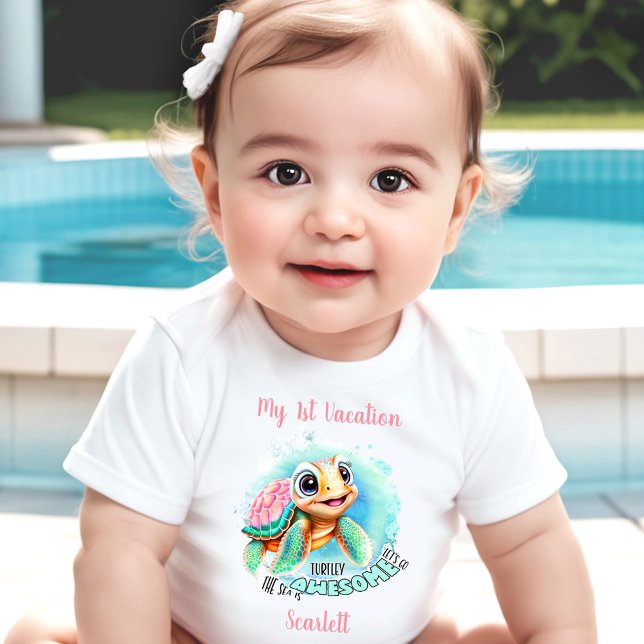 Cute Turtle Summer Vacation Personalised Girl  Baby Bodysuit (Cute Turtle Summer Vacation Personalized Girl Baby Bodysuit)