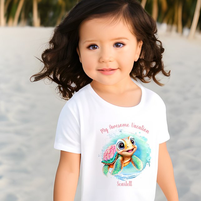 Cute Turtle Summer Vacation Personalised Girl  Toddler T-Shirt (Creator Uploaded)