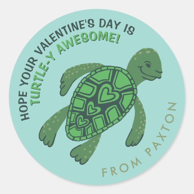 Cute Turtle Valentine's  Classic Round Sticker (Front)