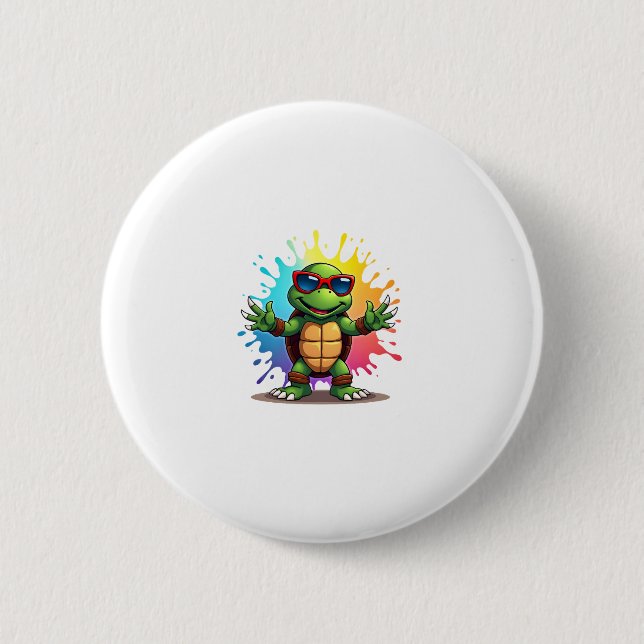 Cute Turtle Wearing Sunglasses Paint Splash Sea An 6 Cm Round Badge (Front)