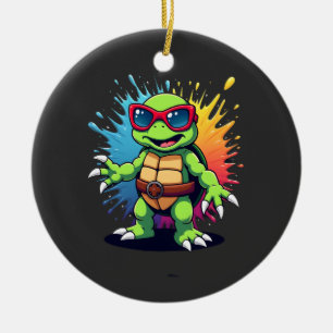 Cute Turtle Wearing Sunglasses Paint Splash Sea An Ceramic Tree Decoration