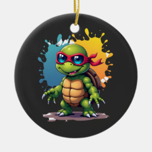 Cute Turtle Wearing Sunglasses Paint Splash Sea An Ceramic Tree Decoration