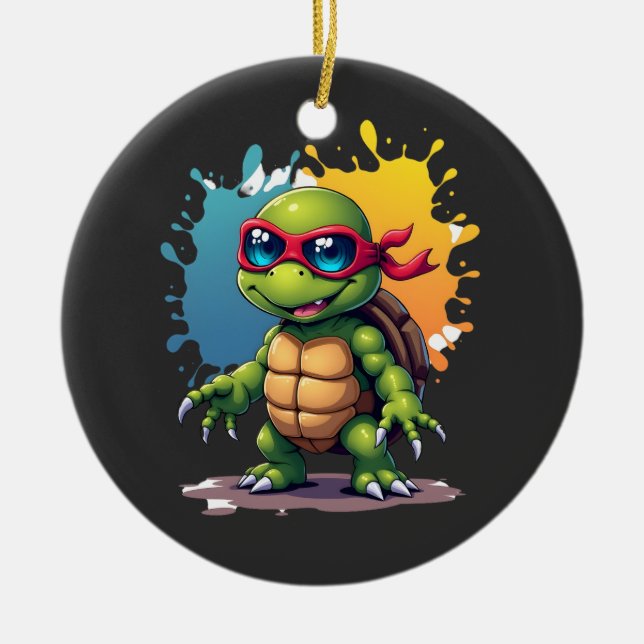 Cute Turtle Wearing Sunglasses Paint Splash Sea An Ceramic Tree Decoration (Front)