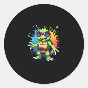 Cute Turtle Wearing Sunglasses Paint Splash Sea An Classic Round Sticker