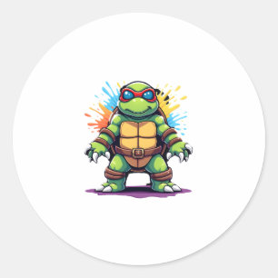 Cute Turtle Wearing Sunglasses Paint Splash Sea An Classic Round Sticker