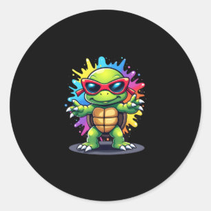 Cute Turtle Wearing Sunglasses Paint Splash Sea An Classic Round Sticker