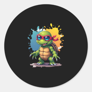 Cute Turtle Wearing Sunglasses Paint Splash Sea An Classic Round Sticker