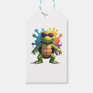 Cute Turtle Wearing Sunglasses Paint Splash Sea An Gift Tags