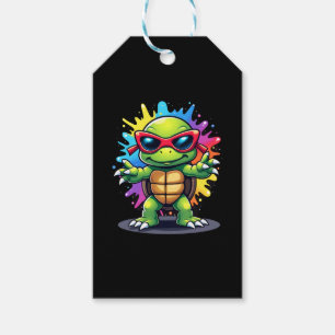 Cute Turtle Wearing Sunglasses Paint Splash Sea An Gift Tags