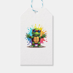 Cute Turtle Wearing Sunglasses Paint Splash Sea An Gift Tags
