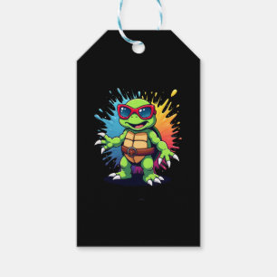 Cute Turtle Wearing Sunglasses Paint Splash Sea An Gift Tags