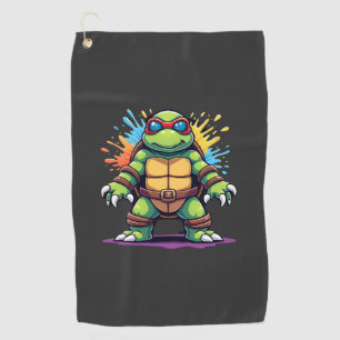 Cute Turtle Wearing Sunglasses Paint Splash Sea An Golf Towel