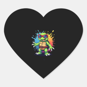 Cute Turtle Wearing Sunglasses Paint Splash Sea An Heart Sticker