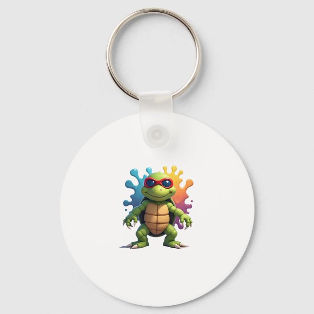 Cute Turtle Wearing Sunglasses Paint Splash Sea An Key Ring (Front)