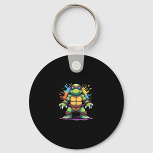 Cute Turtle Wearing Sunglasses Paint Splash Sea An Key Ring