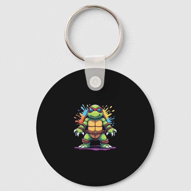 Cute Turtle Wearing Sunglasses Paint Splash Sea An Key Ring (Front)