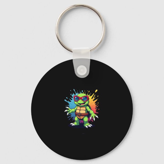 Cute Turtle Wearing Sunglasses Paint Splash Sea An Key Ring (Front)