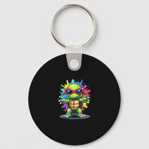 Cute Turtle Wearing Sunglasses Paint Splash Sea An Key Ring