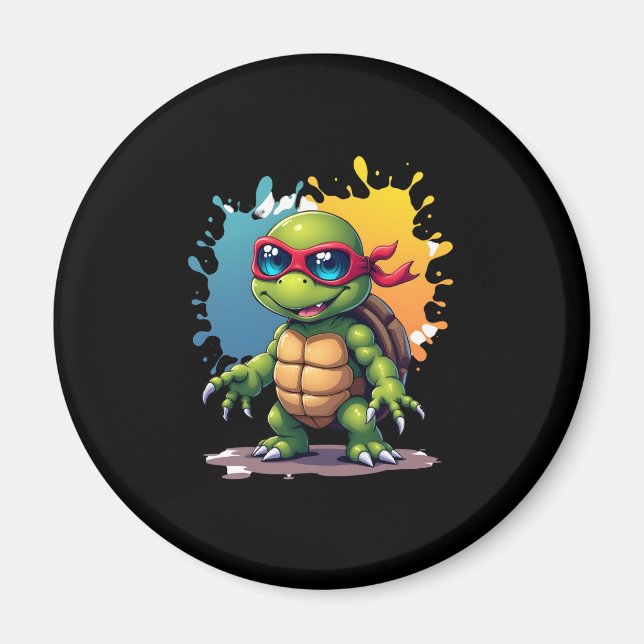 Cute Turtle Wearing Sunglasses Paint Splash Sea An Magnet (Front)