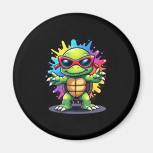 Cute Turtle Wearing Sunglasses Paint Splash Sea An Magnet