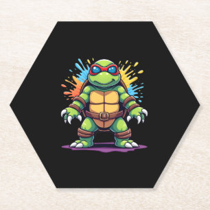 Cute Turtle Wearing Sunglasses Paint Splash Sea An Paper Coaster