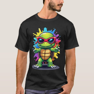 Cute Turtle Wearing Sunglasses Paint Splash Sea An T-Shirt