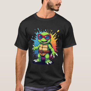 Cute Turtle Wearing Sunglasses Paint Splash Sea An T-Shirt