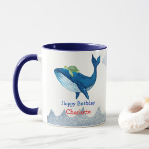 Cute turtle Whale racing ocean Birthday party Mug