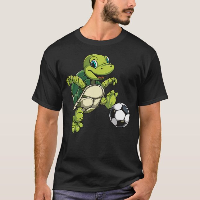 Cute Turtle Wildlife Tortoise Soccer Player T-Shirt (Front)