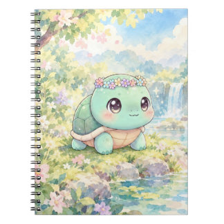 Cute Turtle with Flowers Spiral Notebook