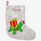 Cute Turtle With Santa Hat Present,Glittery Bokeh
