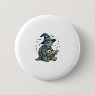 Cute Turtle Wizard Reading Spellbook Vector Design 6 Cm Round Badge