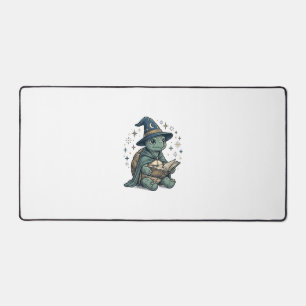 Cute Turtle Wizard Reading Spellbook Vector Design Desk Mat