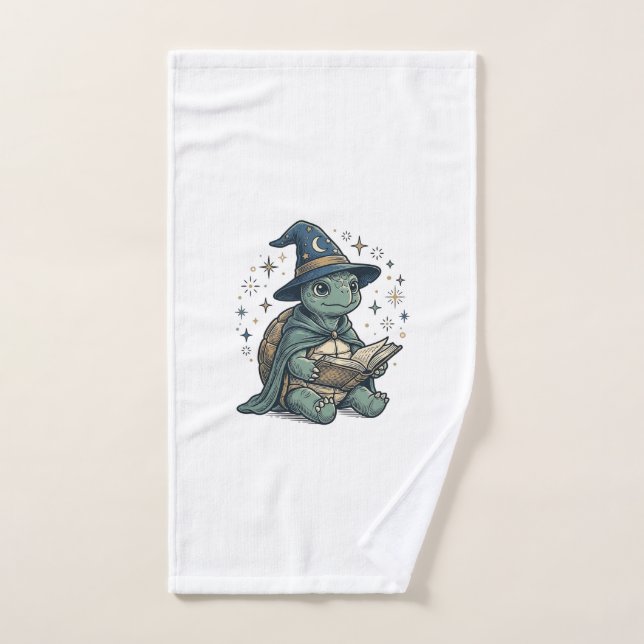 Cute Turtle Wizard Reading Spellbook Vector Design Hand Towel (Hand Towel)