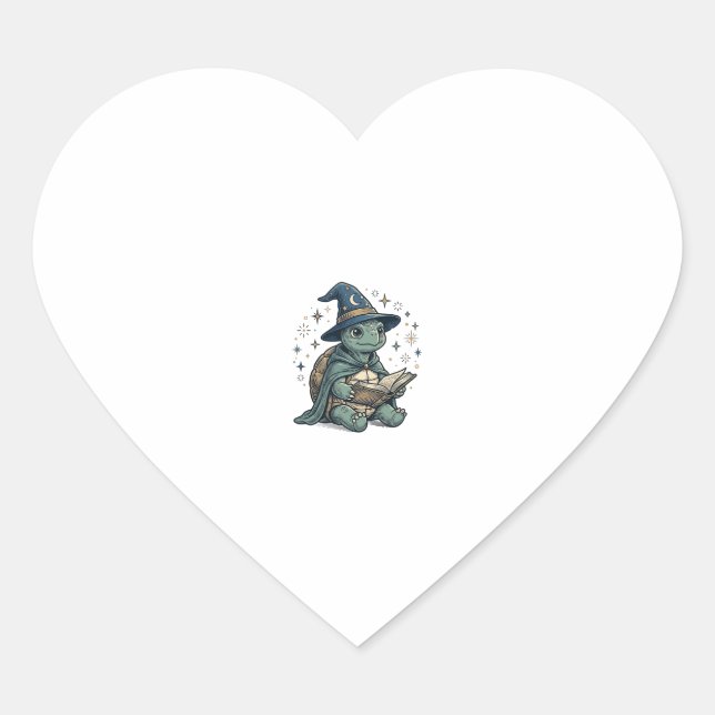 Cute Turtle Wizard Reading Spellbook Vector Design Heart Sticker (Front)