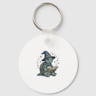 Cute Turtle Wizard Reading Spellbook Vector Design Key Ring