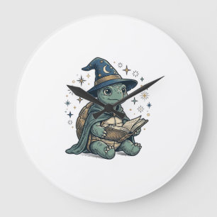 Cute Turtle Wizard Reading Spellbook Vector Design Large Clock