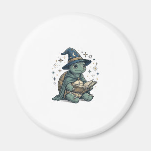 Cute Turtle Wizard Reading Spellbook Vector Design Magnet
