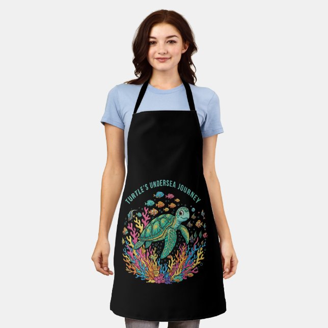 Cute Turtle's Undersea Journey | Colourful Ocean  Apron (Worn)