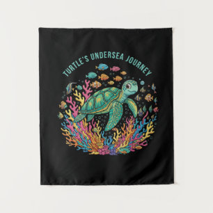 Cute Turtle's Undersea Journey Colourful Ocean Tapestry