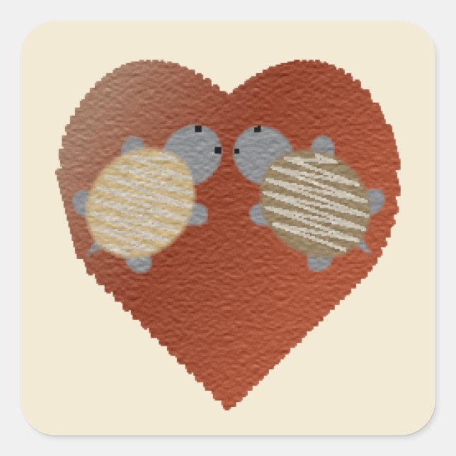 Cute Turtles with a Heart Background Square Sticker (Front)