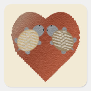 Cute Turtles with a Heart Background Square Sticker