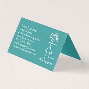 Cute Tutor Teacher Chalk Stick Figure on Green   Business Card