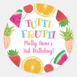 Cute Tutti Frutti Watercolor Fruits Birthday Girl Classic Round Sticker