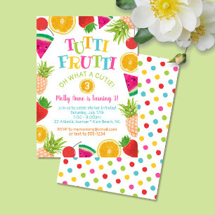 Cute Tutti Frutti Watercolor Fruits Birthday Girl Invitation