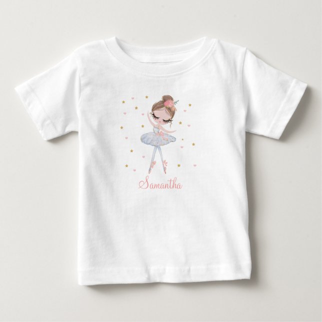 Cute Tutu Ballerina Personalised Birthday Girl Baby T-Shirt (Front)